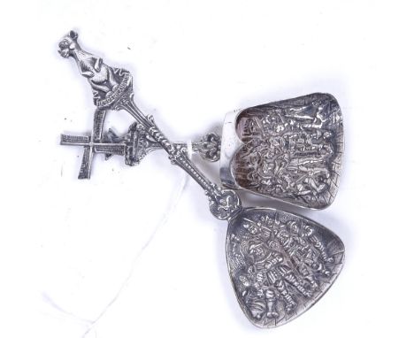 2 Dutch caddy spoons with figural embossed decoration 