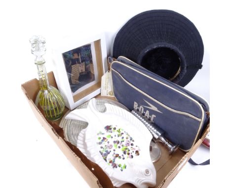 Various collectables, including glass mandolin decanter, ceramic fish plate warmer etc 