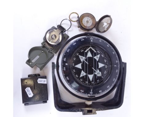 A gimballed ship's compass by Heath Marine, a pocket gimballed compass, and 2 others 