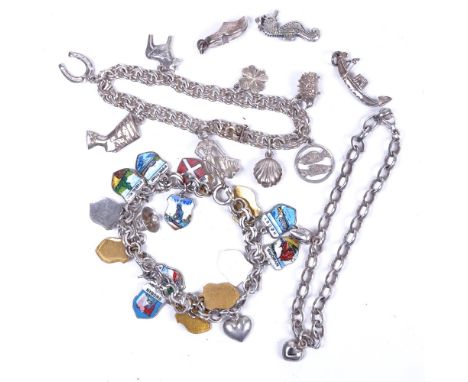 3 silver and enamel charm bracelets, and several loose charms 