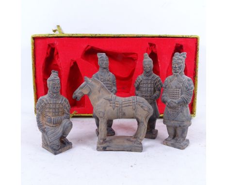 A set of 5 boxed Chinese terracotta army figures, tallest 16cm 