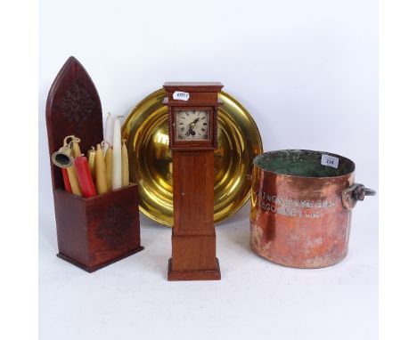 A 19th century copper cooking pot with iron swing handle, impressed Ring &amp; Brymer, 15 Gornhill, diameter 18.5cm, and an e