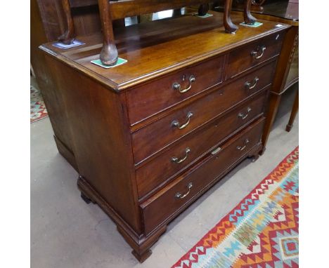 A Georgian mahogany chest of 2 short and 3 long drawers, on ogee bracket feet, W108cm, H90cm, D54cm 