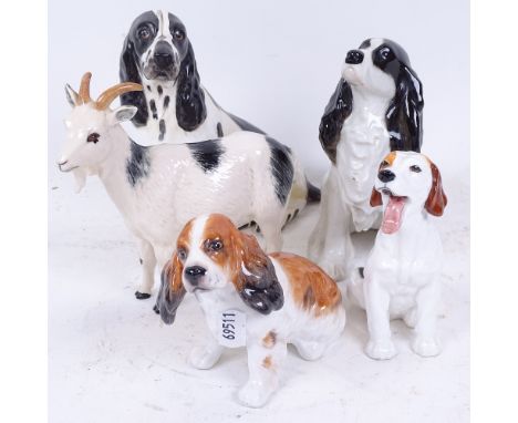 5 porcelain animals, including Royal Doulton HN1099 Beagle, Beswick goat, and Coalport dog (5) 