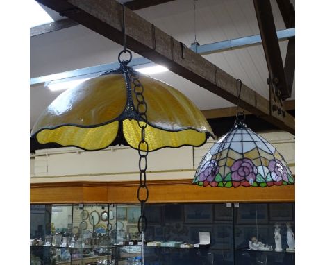 A Tiffany style lead-light glass shade, W41cm, and another, W43cm 