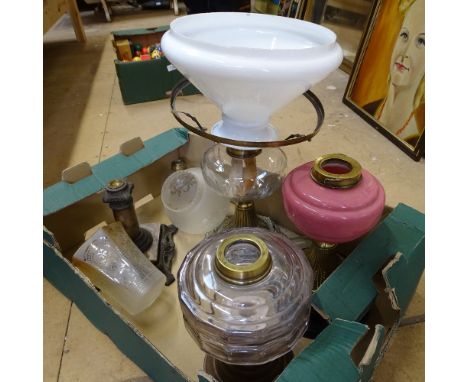 Various Antique oil lamp parts 