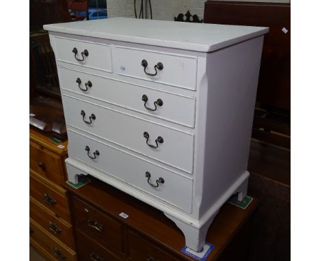 A white painted 5 drawer chest on bracket feet, W75cm, H74cm, D43cm 