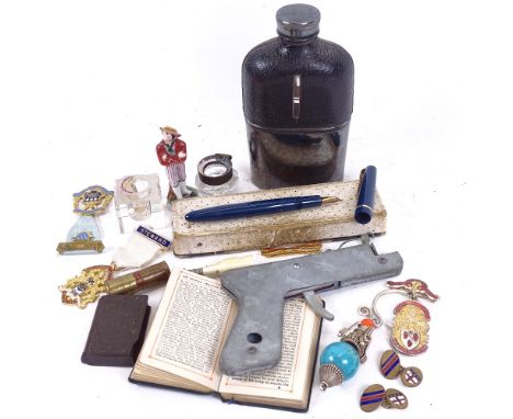 Various collectables, including ivory Champagne bottle cigar cutter, Edward VII commemorative Vesta case, Parker pen, silver 