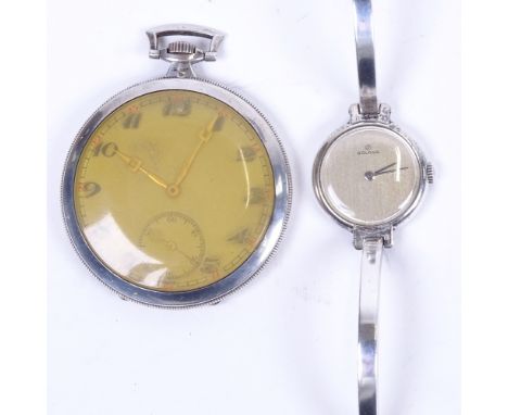 GOLONA - a lady's silver bangle wristwatch, and a Continental silver pocket watch, stamped 800 