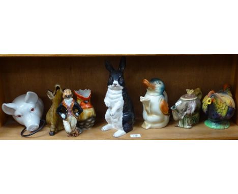 Rye Pottery hare, Guernsey Pottery money bank, pig-head door knocker, animal teapots etc 