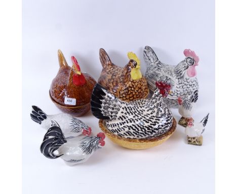A group of ceramic hens and chickens, including 3 egg tureens by Price of Kensington 