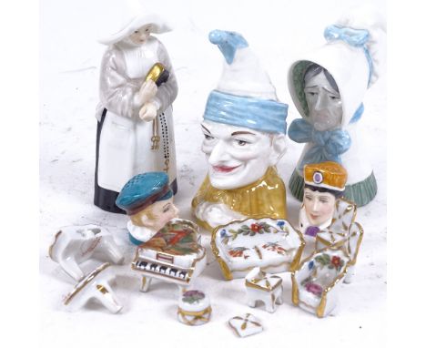 A group of French Limoges porcelain doll's house furniture, Royal Worcester china ornaments etc 