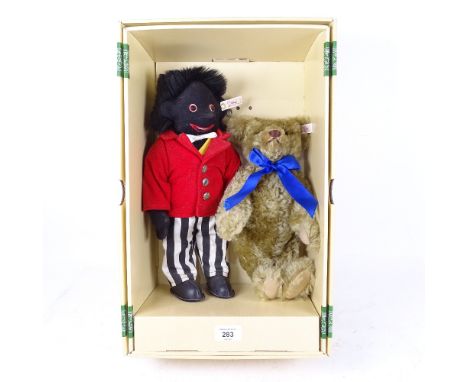 Steiff Jolly Golly 34 and Teddy Bear Blond 30, limited edition of 1500, original box 