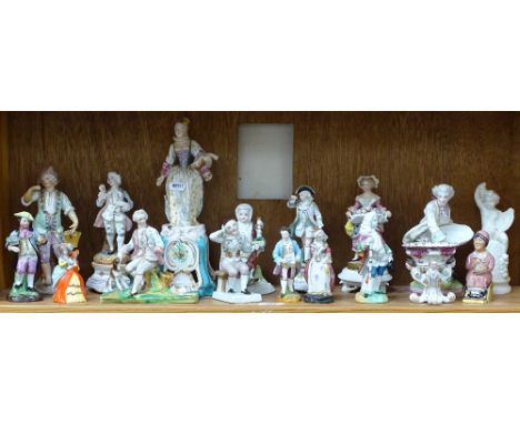 A collection of English and Continental porcelain figures, including mini Clarice Cliff 1993 promotional release, largest hei