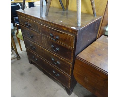 A Georgian crossbanded oak chest of 2 short and 3 long drawers, on bracket feet, W98cm, H97cm, D48cm 