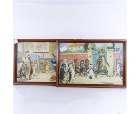A pair of Victorian prints, after Louis Wain, the naughty puss and the good puss, modern frames, overall frame size 45cm x 66