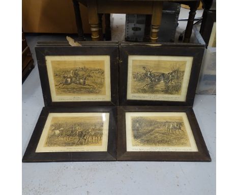 A collection of 12 Antique engravings, originally published 14th December 1886, hunting scenes, framed 