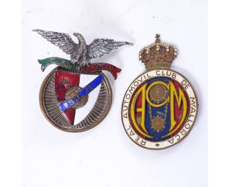2 Vintage car badges, including example for Real Automobile Club De Majorca (2) 