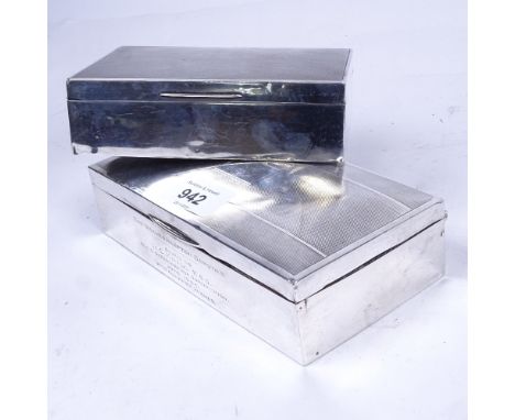 A George V engine turned silver cigarette box of rectangular form, with inscription to W C Knill Esq from the Wolverhampton D