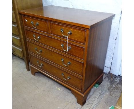 A reproduction crossbanded mahogany chest of 2 short and 3 long drawers, on bracket feet, W76cm, H75cm, D42cm 