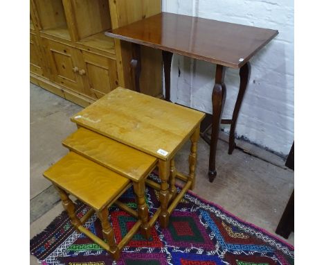 A rectangular light oak nest of 3 tables, and an Edwardian occasional table 