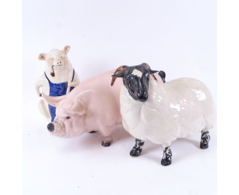 3 ceramic money banks, including ram example by David Sharpe, height 20cm (3) 