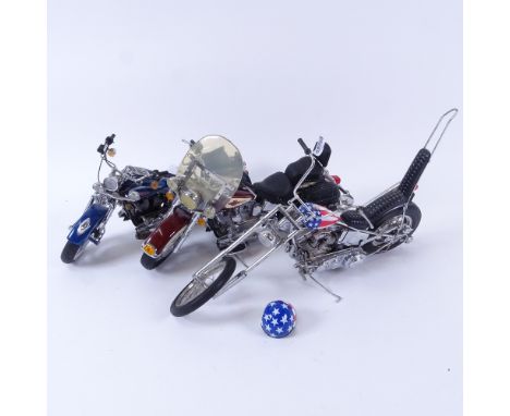 3 Franklin Mint Model Harley-Davidson Motorbikes, including Heritage Softail Classic, Heritage Springer, and Easy Rider Chopp