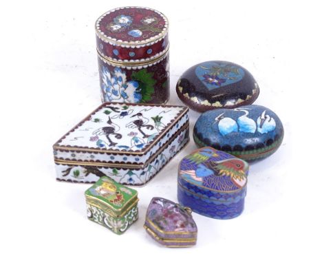 Various Chinese cloisonne enamel boxes and covers, largest length 9.5cm (7) 