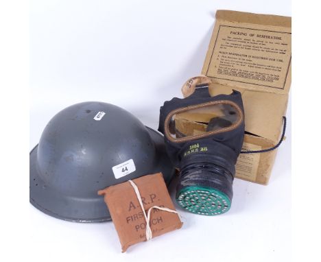 A Second World War Period British Army Brodie steel helmet, an ARP first aid pouch, and a Broadstairs District Council Genera