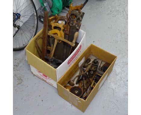 A collection of hand tools, wood saws, planes etc 