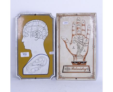 2 Vintage porcelain enamel signs for Phrenology Head &amp; Palmistry, both 30.5cm x 18cm (2) 