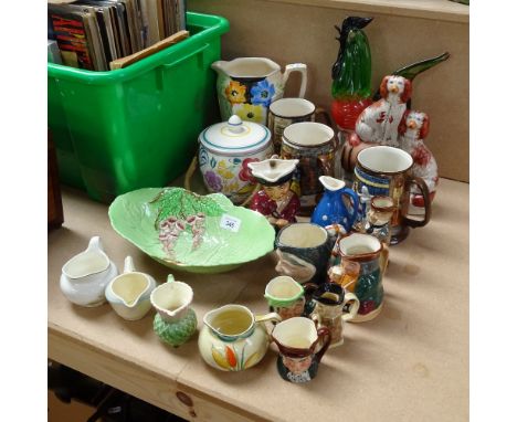 Doulton character jugs, a Carltonware bowl, a Poole Pottery biscuit barrel etc 