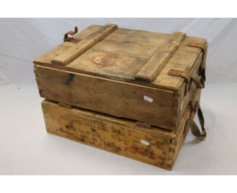 Two Vintage Wooden Ammunition Boxes To Have Originally Contained 1000 RDS 7.62mm x 51 NATO Ball NM60. Dated 6/01/1975.