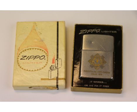 A Vintage 2nd Battalion Scots Guards Belize 1975 Zippo Lighter Within Original Box.