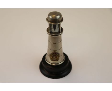 A Vintage Cigar Lighter In The Form Of A Lighthouse With A Kings Crown Royal Navy Badge To The Front. Measures Approx 11.5cm 