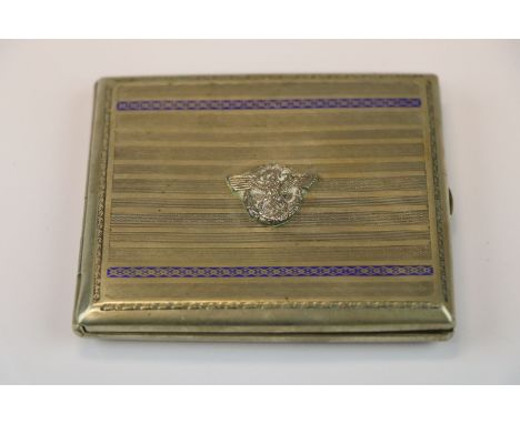 A World War Two / WW2 German Third Reich Cigarette Case, Cigarette Case In White Metal With Engine Turned Detail And Enamel D