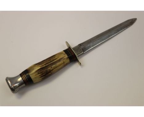 A Vintage William Rogers Hunting Sheath Knife With Antler Handle.