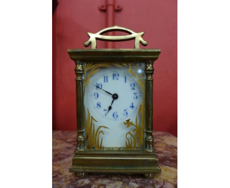 A French Art Nouveau brass carriage clock