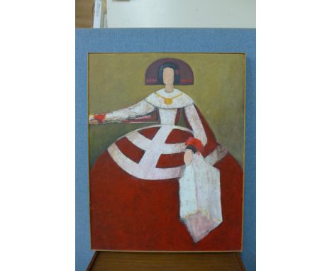 * Miranda, abstract portrait of a Tudor queen, mixed media on board