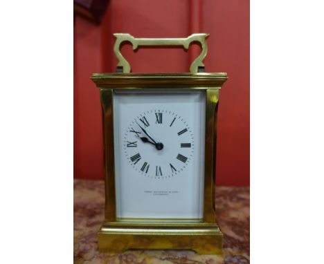 A Thomas Russell & Son of Liverpool brass carriage clock
