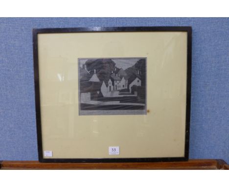 Ronald Thursby S.G.A. F.R.S.A., wood block print, titled Ashbourne in Derbyshire
