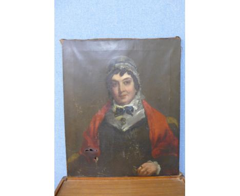 English School (19th Century), portrait of Mary Randall, oil on canvas, unframed