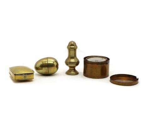 A compass,c.1900, on a gimbal mount within a brassed metal cylindrical case and cover, 8cm diameter, 5cm hightogether with a 
