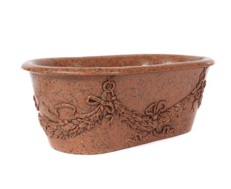 A rouge marble jardiniere, 20th century, the planter of bath form, with moulded edge46cm in lengthCondition report: Some mino