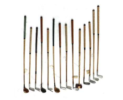 A collection of hickory shafted golf clubs, to include a James Anderson 1920’s brassie, a Robert Simpson of Carnoustie driver