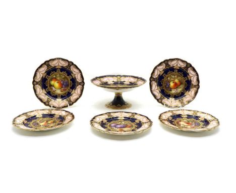 A group of five Royal Worcester fruit plates,each signed 'R. Sebright', 3 marked for 1918, 2 for 1919 and script marked 'W 88