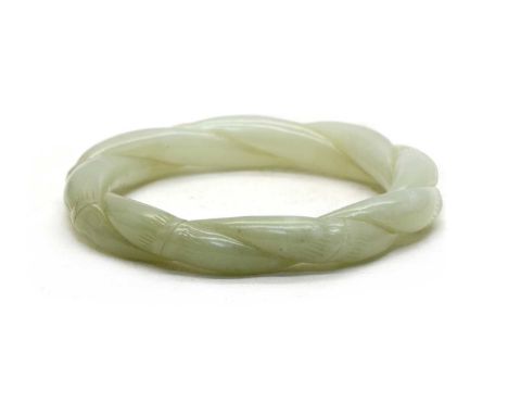 A Chinese jade bangle, 20th century, in the form of two intertwined bamboo stems, 7.8cm diameterCondition report: No obvious 