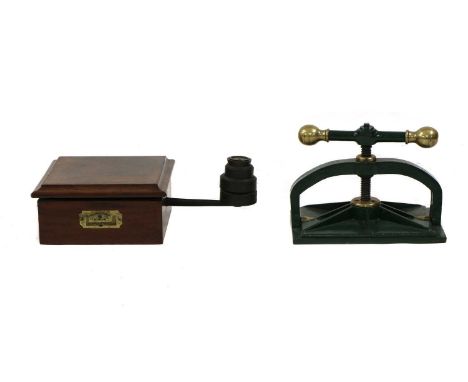 A set of Mahogany and lacquered brass scales by William Poupard, early 19th century, complete with weights and inset brass ha