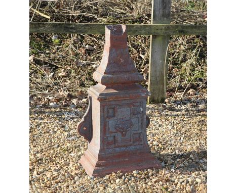 A cast iron rain hopper,of stepped form, impressed with a Crown,85cm highCondition report: Losses to edges. Losses and wear c