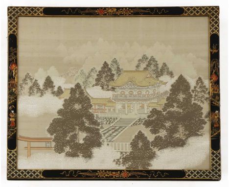 A collection of Chinese and Japanese pictures, comprising: one with a landscape, a red seal to the lower-left corner, ink and
